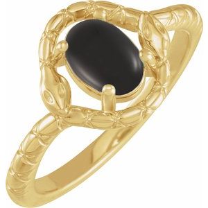 14K Yellow Gold Natural Black Onyx Snake Ring