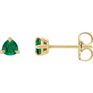 14K Yellow Gold 3.5 mm Natural Emerald Stud Earrings