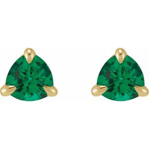 14K Yellow Gold 3.5 mm Natural Emerald Stud Earrings – image 2