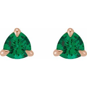 14K Rose Gold 3.5 mm Natural Emerald Stud Earrings – image 2