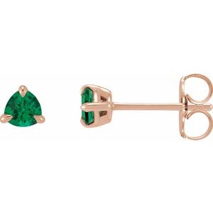14K Rose Gold 3.5 mm Natural Emerald Stud Earrings