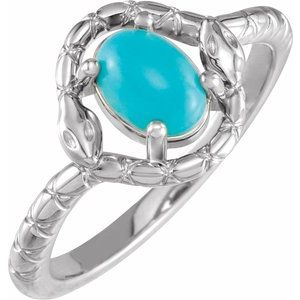 14K White Gold Natural Turquoise Snake Ring