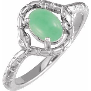 14K White Gold Natural Green Chrysoprase Snake Ring