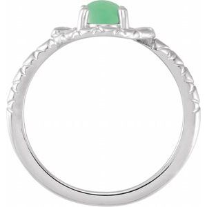14K White Gold Natural Green Chrysoprase Snake Ring