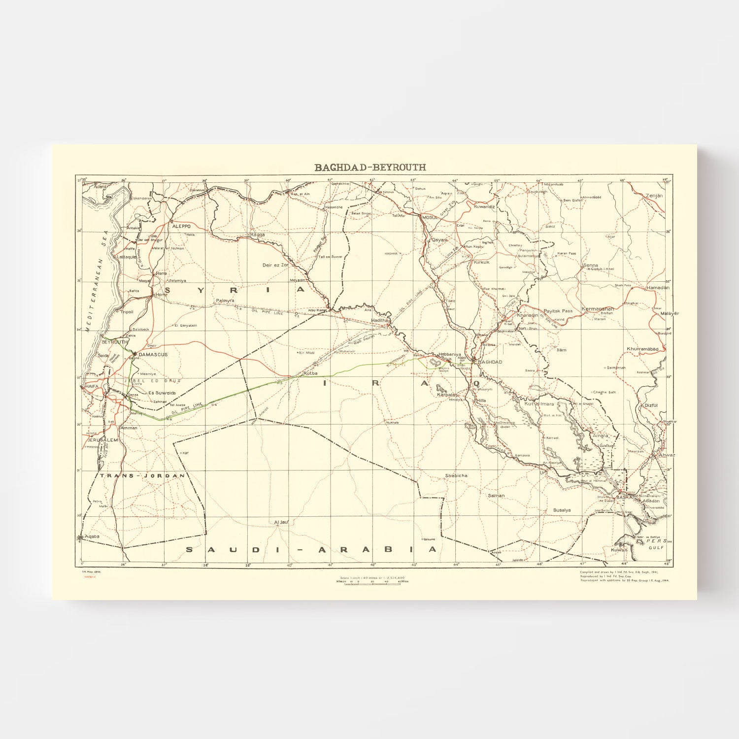 Vintage Baghdad World War II Map 1944