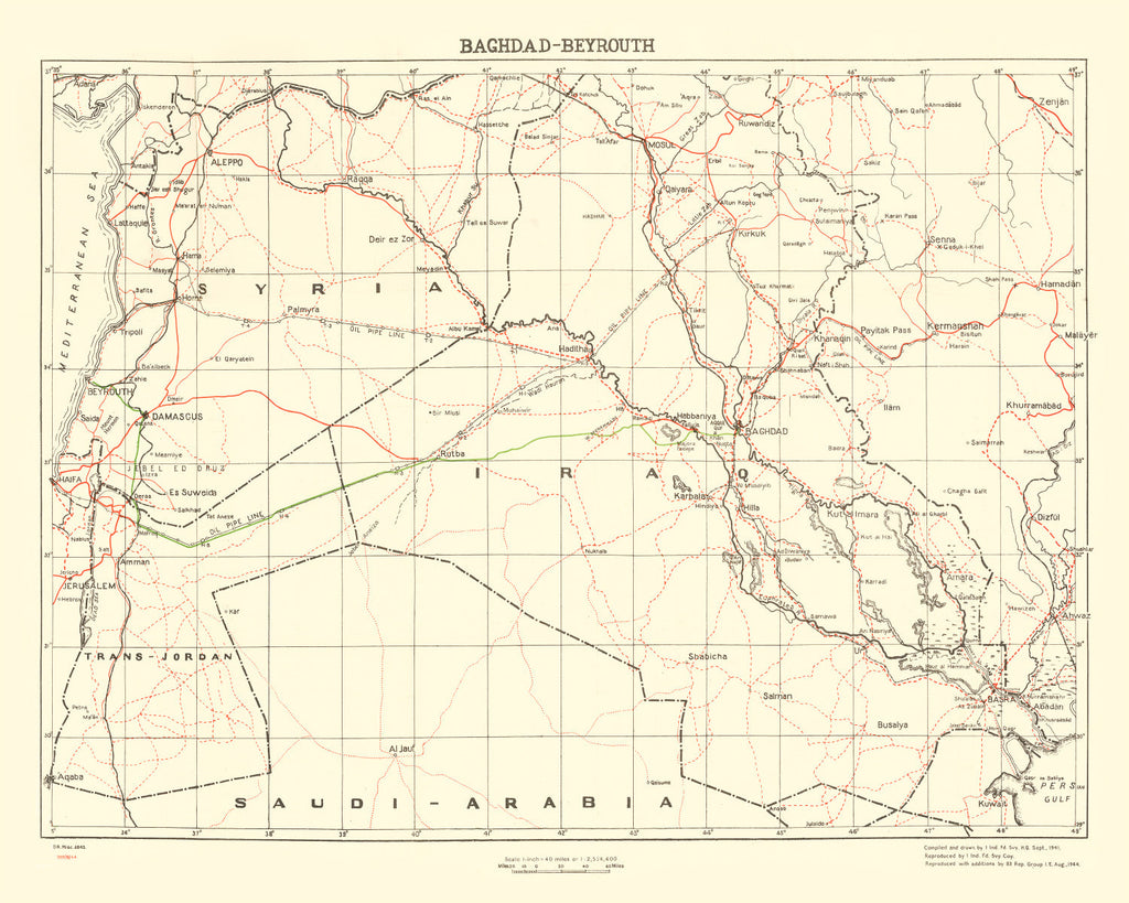 Vintage Baghdad World War II Map 1944