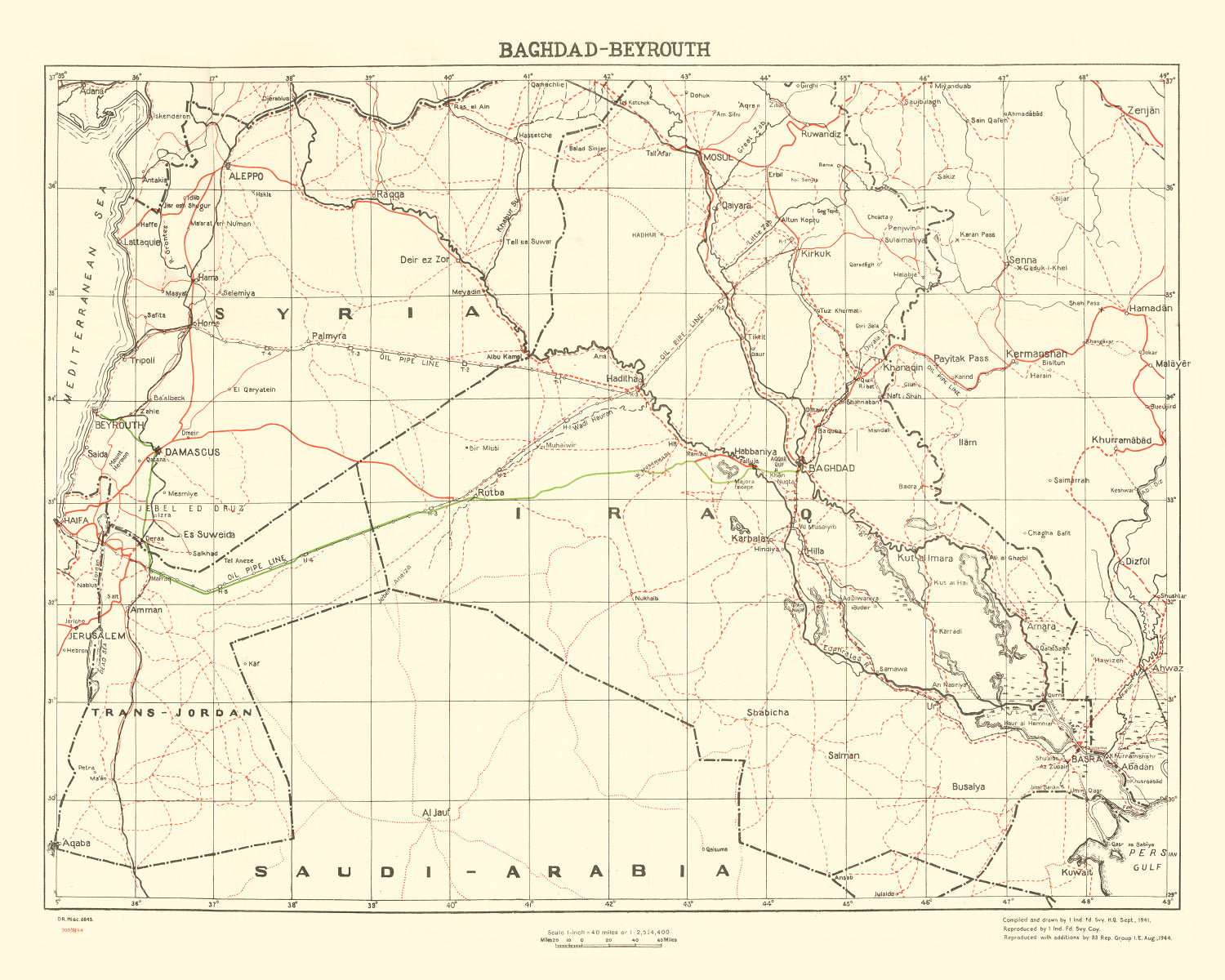 Vintage Baghdad World War II Map 1944