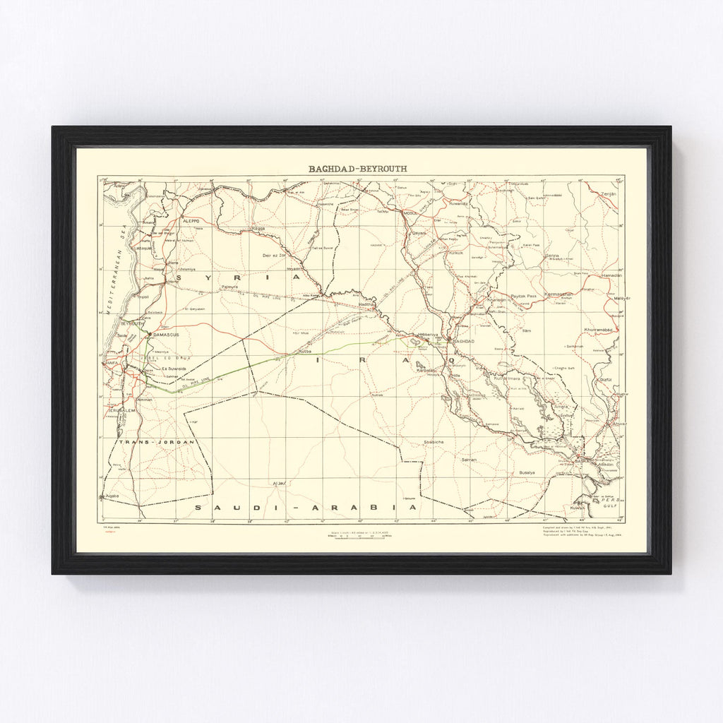 Vintage Baghdad World War II Map 1944