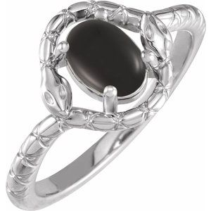 14K White Gold Natural Black Onyx Snake Ring