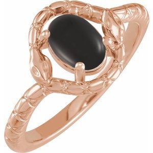 14K Rose Gold Natural Black Onyx Snake Ring