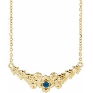 14K Yellow Natural London Blue Topaz Floral 18" Necklace
