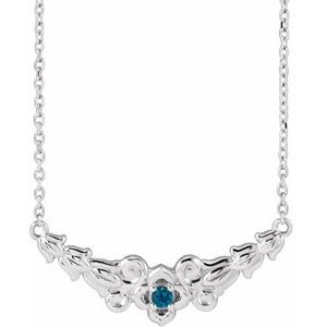 Sterling Silver Natural London Blue Topaz Floral 18" Necklace