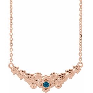 14K Rose Gold Natural London Blue Topaz Floral 18" Necklace