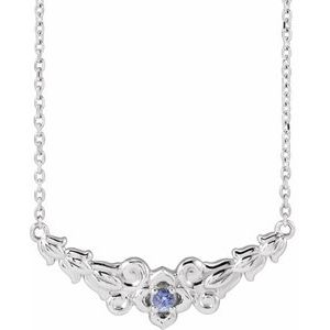 14K White Gold Natural Tanzanite Floral 18" Necklace