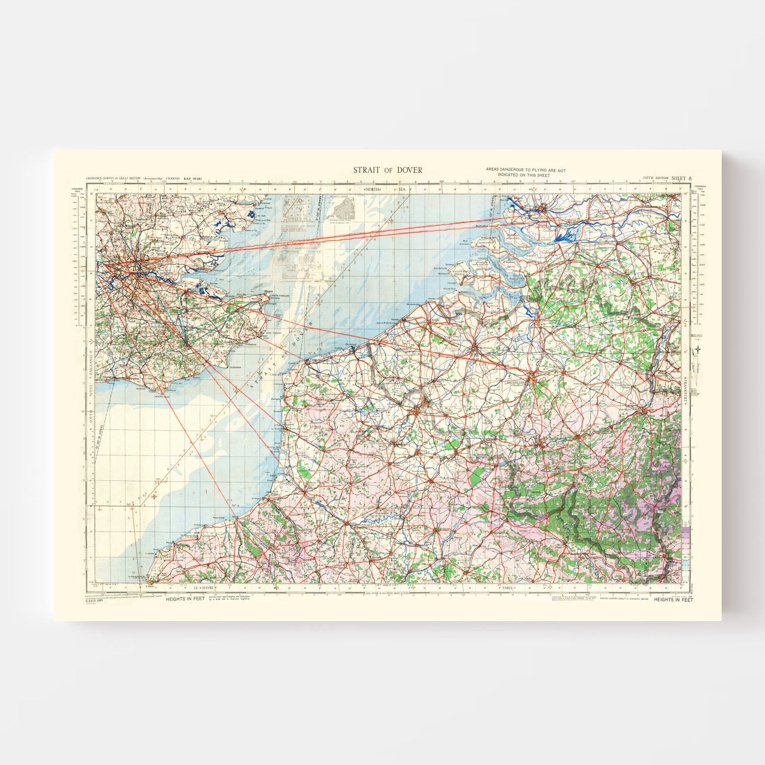 Vintage Strait of Dover Map 1944