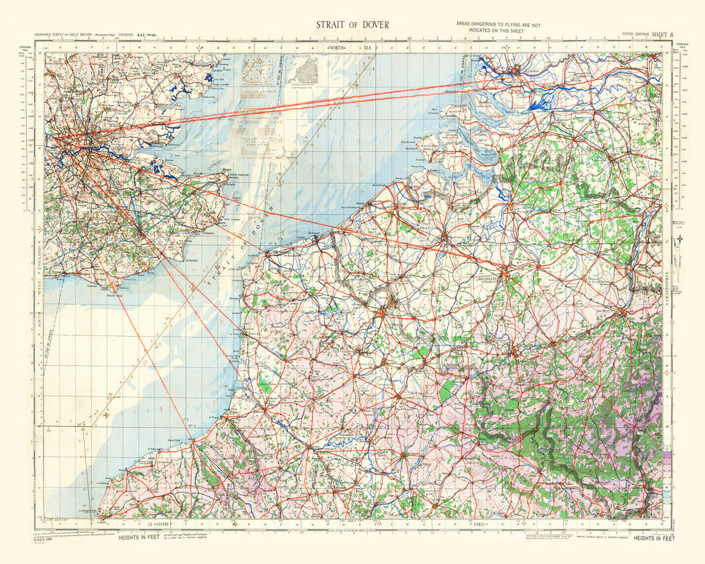 Vintage Strait of Dover Map 1944