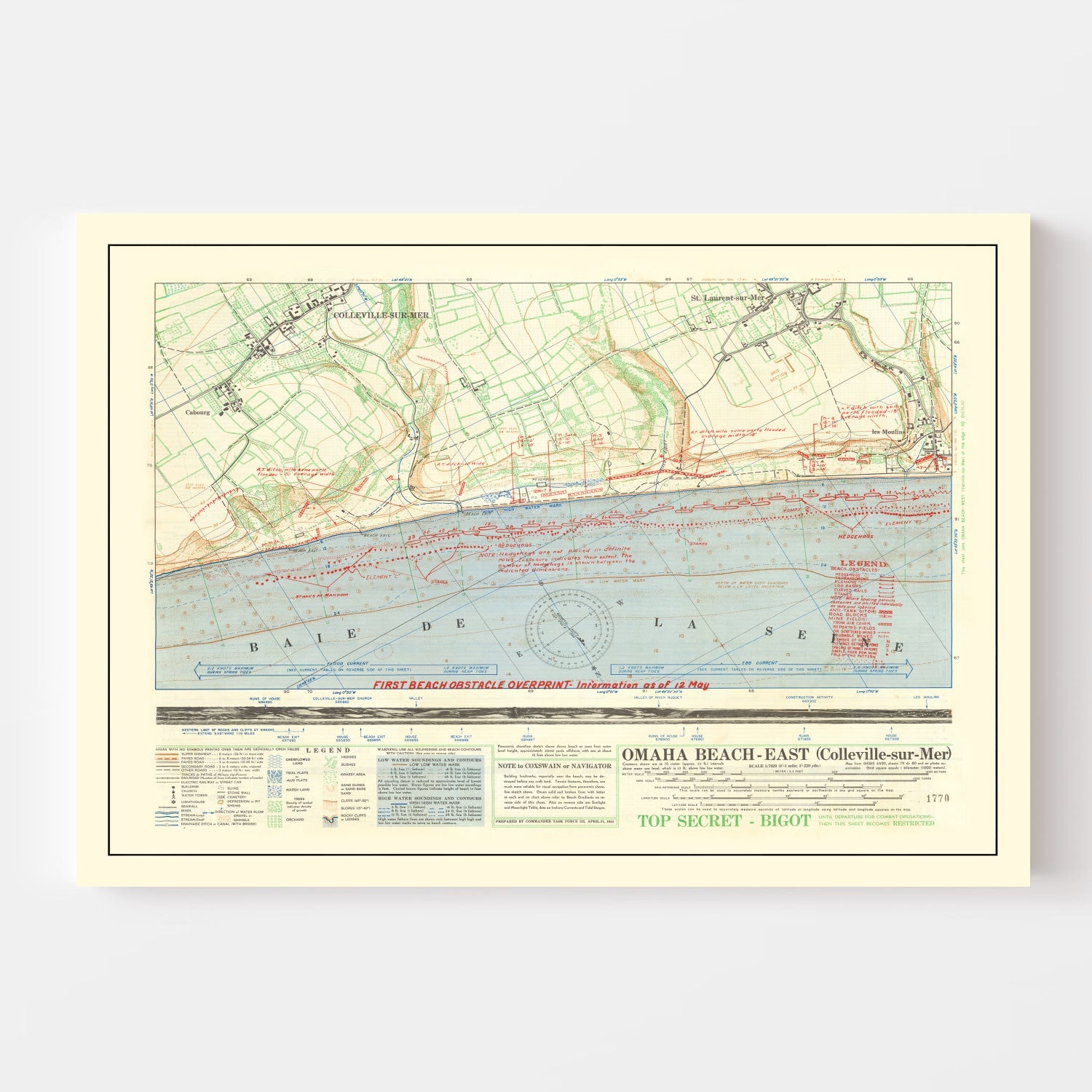Vintage Omaha Beach D-Day Map 1944