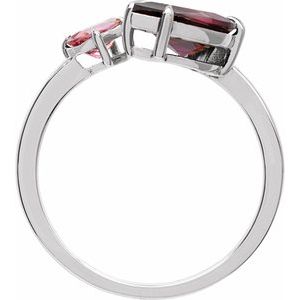 14K White Gold Natural Rhodolite Garnet & Natural Pink Tourmaline Ring