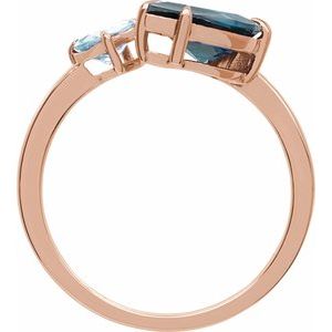 14K Rose Gold Natural London Blue Topaz & Natural Sky Blue Topaz Ring
