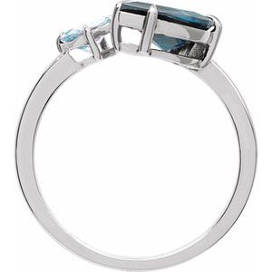 14K White Gold Natural London Blue Topaz & Natural Sky Blue Topaz Ring