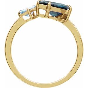 14K Yellow Gold Natural London Blue Topaz & Natural Sky Blue Topaz Ring