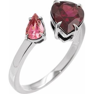 14K White Gold Natural Rhodolite Garnet & Natural Pink Tourmaline Ring