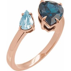 14K Rose Gold Natural London Blue Topaz & Natural Sky Blue Topaz Ring