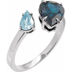 14K White Gold Natural London Blue Topaz & Natural Sky Blue Topaz Ring