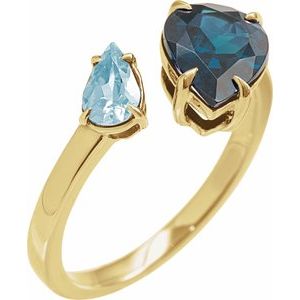 14K Yellow Gold Natural London Blue Topaz & Natural Sky Blue Topaz Ring