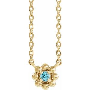 14K Yellow Gold Natural Blue Zircon Beaded Youth 16" Necklace