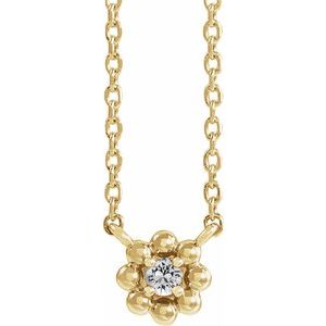 14K Yellow Gold .03 CTW Natural Diamond Beaded Youth 16" Necklace