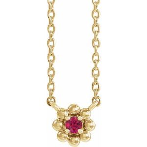14K Yellow Gold Lab-Grown Ruby Beaded Youth 16" Necklace