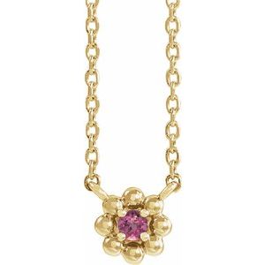 14K Yellow Gold Natural Pink Tourmaline Beaded Youth 16" Necklace