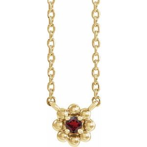 14K Yellow Gold Natural Mozambique Garnet Beaded Youth 16" Necklace