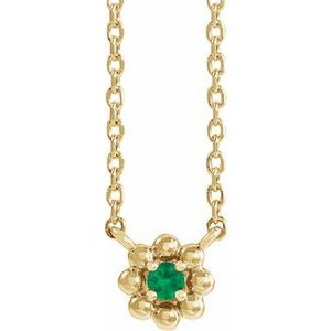 14K Yellow Gold Natural Emerald Beaded Youth 16" Necklace