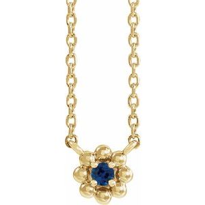 14K Yellow Gold Lab-Grown Blue Sapphire Beaded Youth 16" Necklace