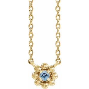 14K Yellow Gold Natural Aquamarine Beaded Youth 16" Necklace