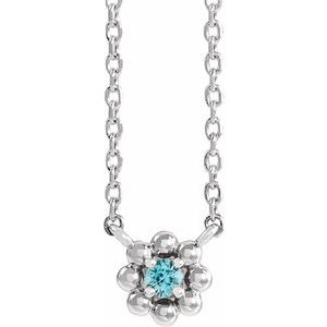 14K White Gold Natural Blue Zircon Beaded Youth 16" Necklace