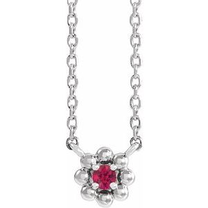 Platinum Lab-Grown Ruby Beaded Youth 16" Necklace