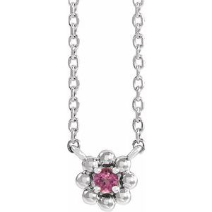 Sterling Silver Natural Pink Tourmaline Beaded Youth 16" Necklace