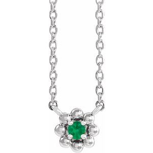 Platinum Lab-Grown Emerald Beaded Youth 16" Necklace