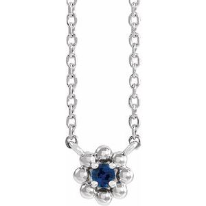 Platinum Lab-Grown Blue Sapphire Beaded Youth 16" Necklace