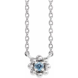 Sterling Silver Natural Aquamarine Beaded Youth 16" Necklace