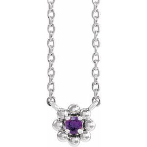 Sterling Silver Natural Amethyst Beaded Youth 16" Necklace