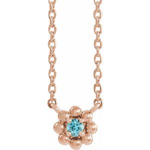14K Rose Gold Natural Blue Zircon Beaded Youth 16" Necklace