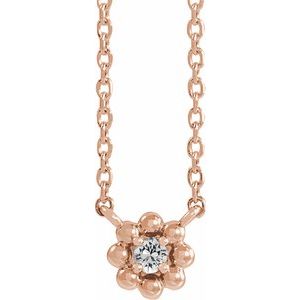 14K Rose Gold .03 CTW Natural Diamond Beaded Youth 16" Necklace