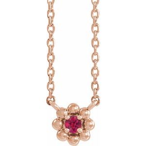 14K Rose Gold Lab-Grown Ruby Beaded Youth 16" Necklace