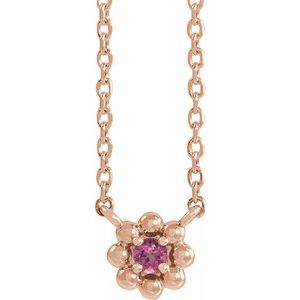 14K Rose Gold Natural Pink Tourmaline Beaded Youth 16" Necklace