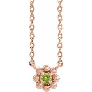 14K Rose Gold Natural Peridot Beaded Youth 16" Necklace