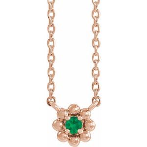 14K Rose Gold Natural Emerald Beaded Youth 16" Necklace